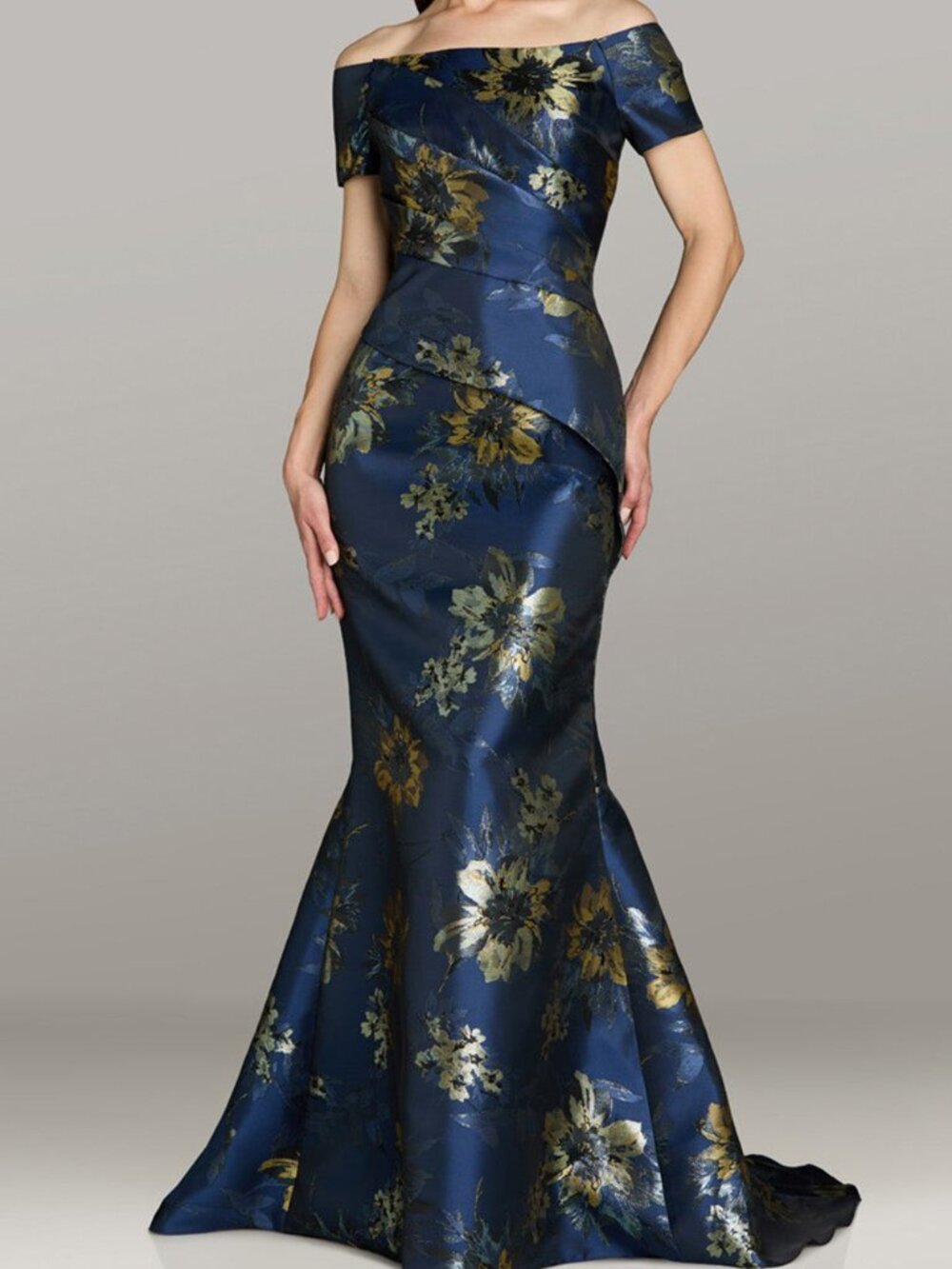 NWT Gia Franco 12573 Floral Print Formal Gown Navy size 12